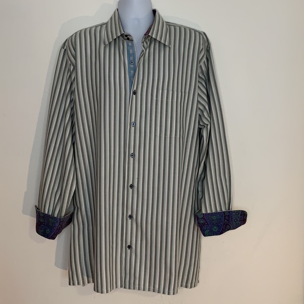Visconti Uoma 2 Ply Mercerized Cotton Striped Button Up Flip Cuffs Size 2X